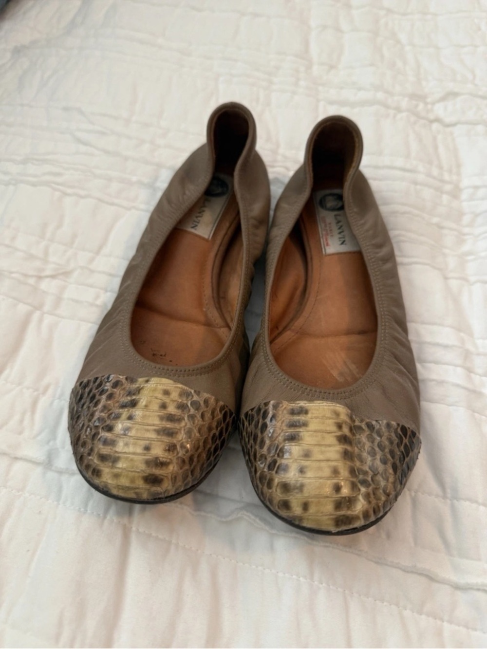 Lanvin Taupe Snakeskin Ballet Flats EU size 38